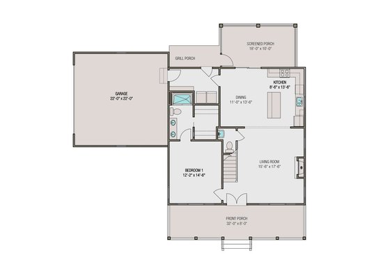 Floor Plan - Main Floor for Farmhouse House Plan #461-71 - 3 bed, 2.5 bath