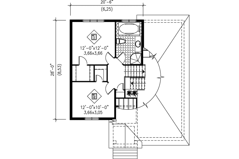 Architectural House Design - Floor Plan - Upper Floor for Traditional House Plan #25-315 - 2 bed, 2 bath