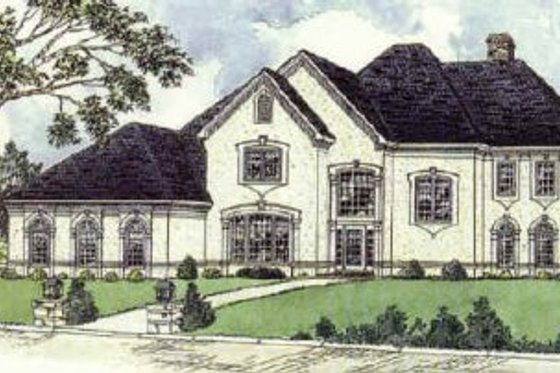Exterior - Front Elevation for European House Plan #16-233 - 4 bed, 3.5 bath