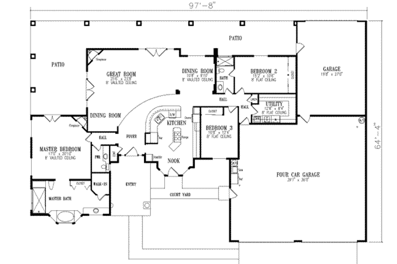 House Plan Design - Floor Plan - Main Floor for Ranch House Plan #1-552 - 3 bed, 2.5 bath
