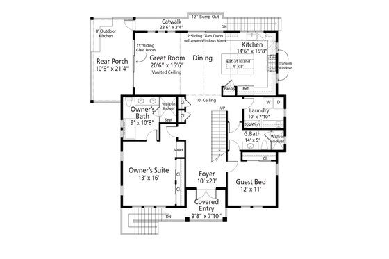 Floor Plan - Main Floor for Cottage House Plan #938-155 - 2 bed, 3 bath