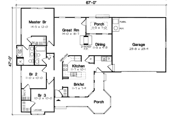 Floor Plan - Main Floor for Country House Plan #312-518 - 3 bed, 2 bath