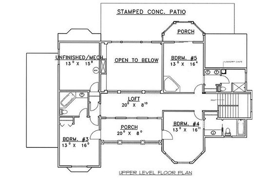 Floor Plan - Upper Floor for European House Plan #117-537 - 6 bed, 6.5 bath