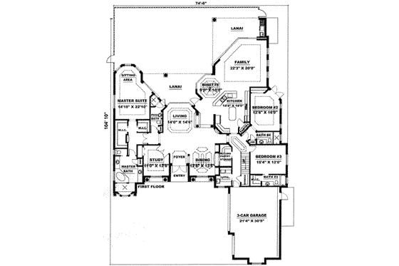 Floor Plan - Main Floor for Mediterranean House Plan #27-265 - 3 bed, 3.5 bath