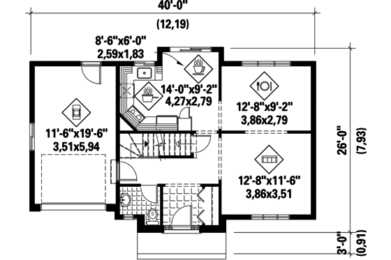 Floor Plan - Main Floor for Traditional House Plan #25-4783 - 3 bed, 1 bath