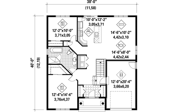 Floor Plan - Main Floor for European House Plan #25-4593 - 2 bed, 1 bath