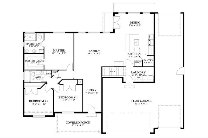 Dream House Plan - Floor Plan - Main Floor for Traditional House Plan #1060-60 - 3 bed, 2 bath