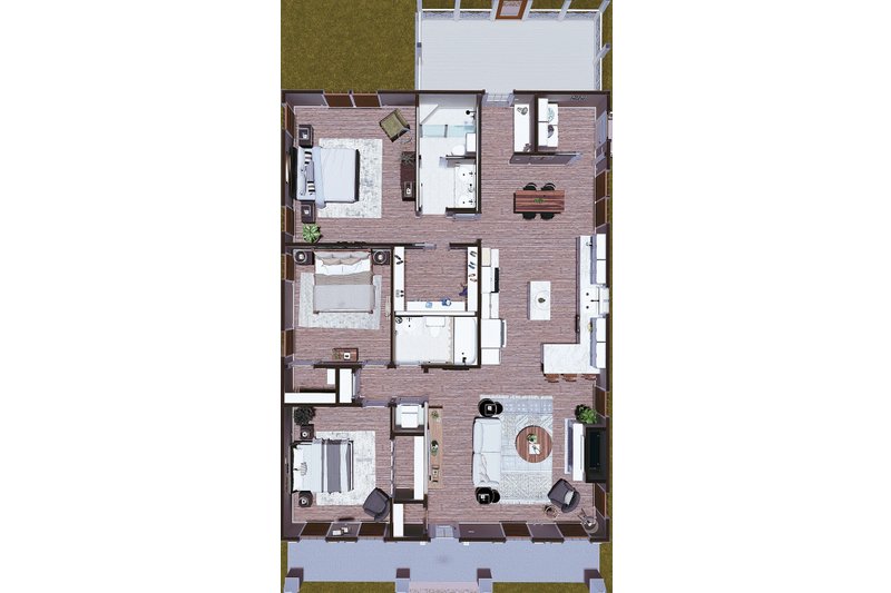 Architectural House Design - Floor Plan - Main Floor for Craftsman House Plan #44-234 - 3 bed, 2 bath