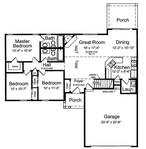 Home Plan - Ranch style country house plan, main level floor plan