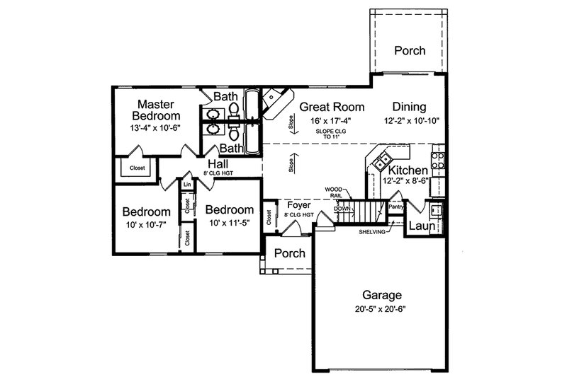 Dream House Plan - Ranch style country house plan, main level floor plan
