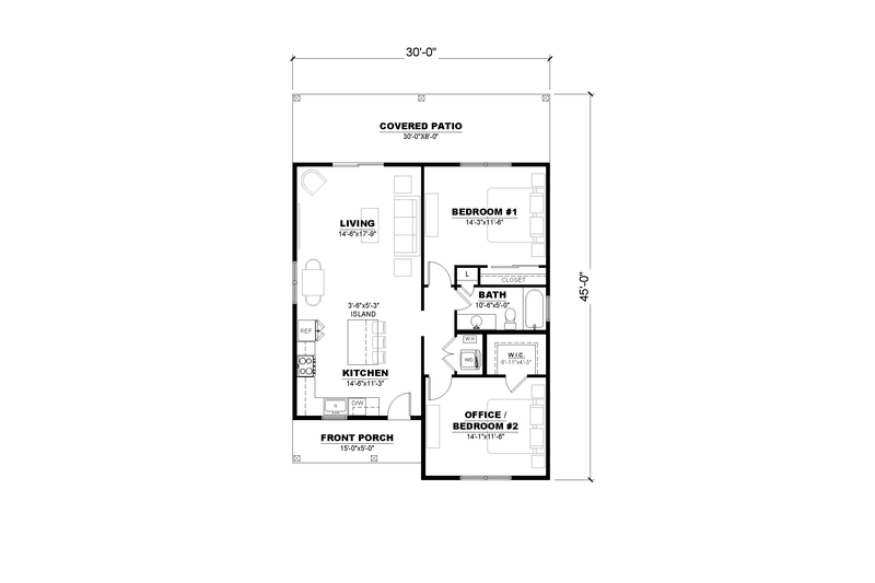 House Blueprint - Floor Plan - Main Floor for Farmhouse House Plan #1117-41 - 1 bed, 1 bath