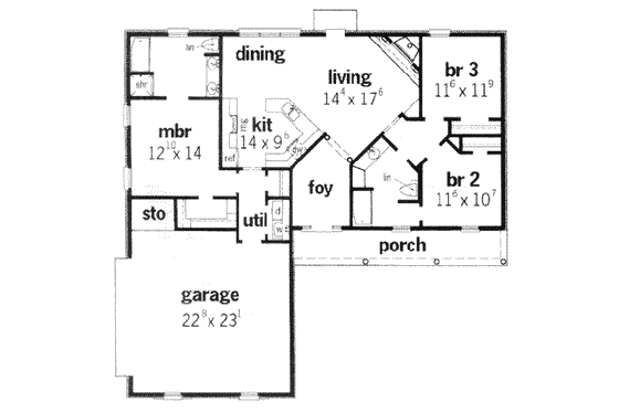 Floor Plan - Main Floor for Ranch House Plan #15-138 - 3 bed, 2 bath