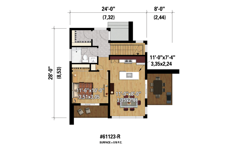 Architectural House Design - Floor Plan - Main Floor 1 for Contemporary House Plan #25-4585 - 2 bed, 1 bath