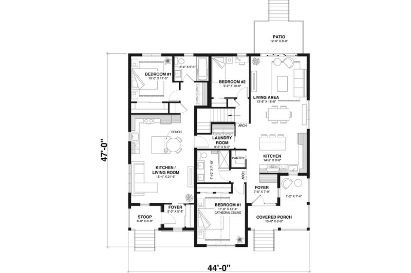 Dream House Plan - Floor Plan - Main Floor for Farmhouse House Plan #23-2195 - 3 bed, 2 bath