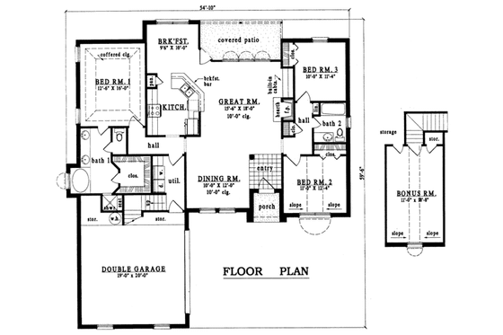 Floor Plan - Main Floor for European House Plan #42-199 - 3 bed, 2 bath