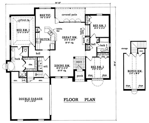 Floor Plan - Main Floor for European House Plan #42-199 - 3 bed, 2 bath