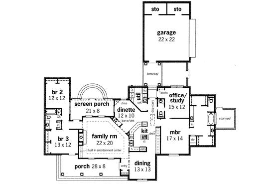 Floor Plan - Main Floor for Traditional House Plan #45-149 - 3 bed, 2.5 bath
