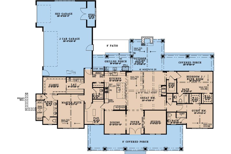 House Blueprint - Floor Plan - Main Floor for Farmhouse House Plan #923-404 - 3 bed, 3.5 bath