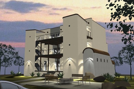 Exterior - Rear Elevation for Adobe / Southwestern House Plan #535-10 - 1 bed, 1 bath