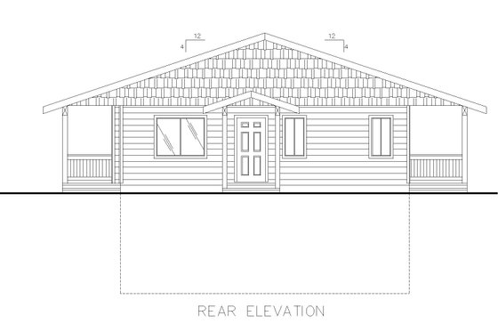 Exterior - Rear Elevation for Craftsman House Plan #117-1116 - 2 bed, 2 bath