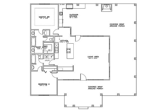Floor Plan - Main Floor for Beach House Plan #8-178 - 2 bed, 2 bath