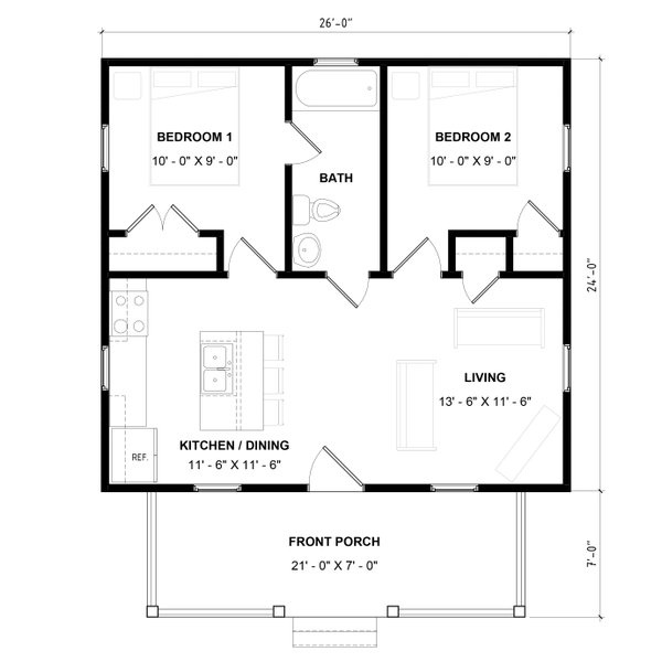 House Plan Design - Floor Plan - Main Floor for Bungalow House Plan #936-52 - 2 bed, 1 bath