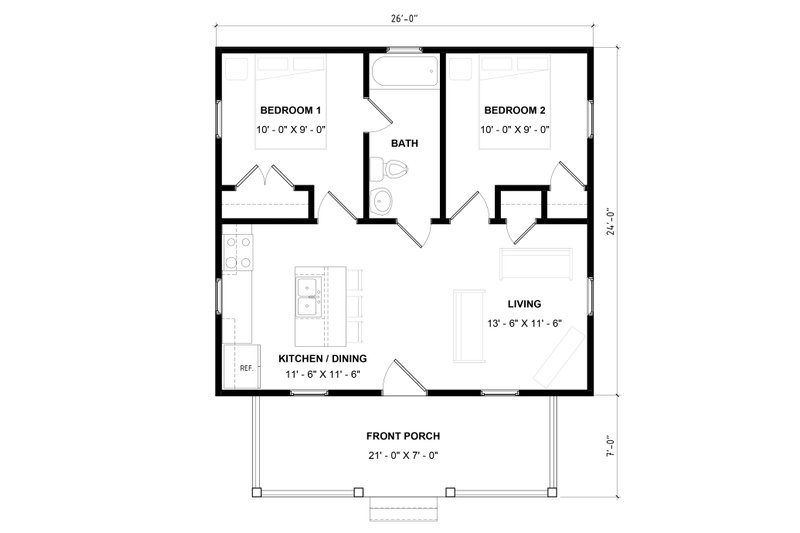 House Plan Design - Floor Plan - Main Floor for Bungalow House Plan #936-52 - 2 bed, 1 bath