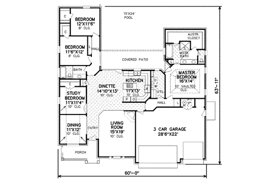 Floor Plan - Main Floor for European House Plan #65-351 - 4 bed, 2 bath