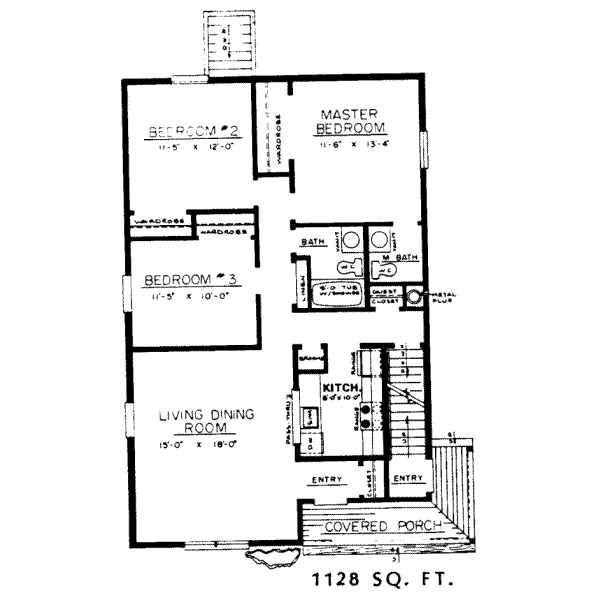 Floor Plan - Main Floor for Traditional House Plan #303-242 - 3 bed, 1.5 bath