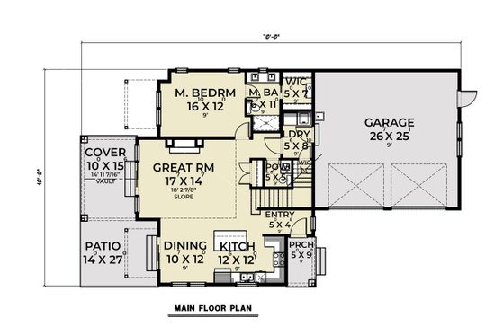 Floor Plan - Main Floor for Craftsman House Plan #1070-189 - 3 bed, 2.5 bath