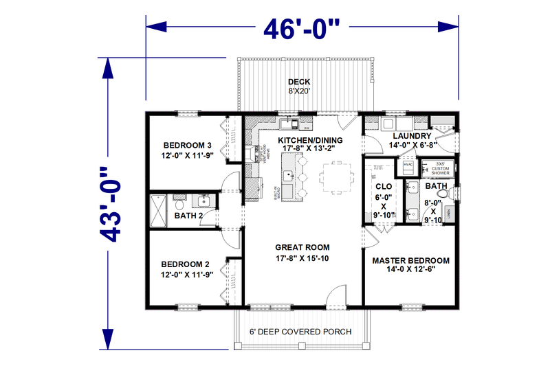 House Design - Floor Plan - Main Floor for Farmhouse House Plan #44-321 - 3 bed, 2 bath