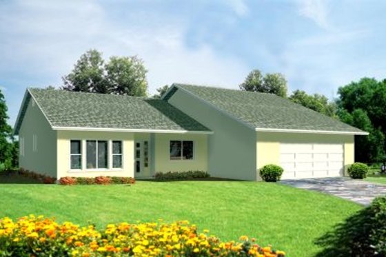 Exterior - Front Elevation for Adobe / Southwestern House Plan #1-343 - 3 bed, 2 bath