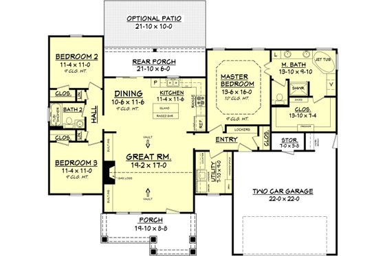 Floor Plan - Main Floor for Craftsman House Plan #430-78 - 3 bed, 2 bath