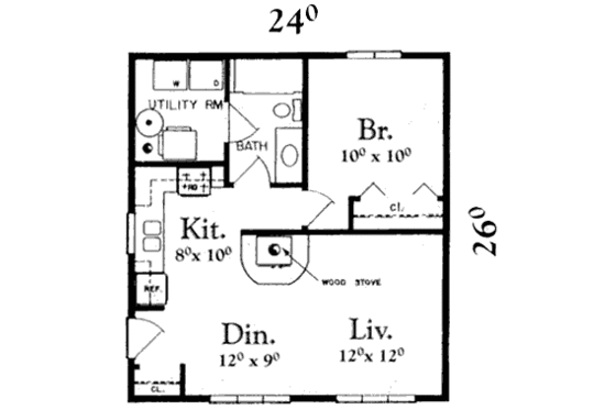 Floor Plan - Main Floor for Traditional House Plan #409-1115 - 1 bed, 1 bath