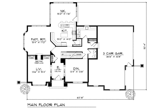 Floor Plan - Main Floor for Traditional House Plan #70-433 - 3 bed, 2.5 bath