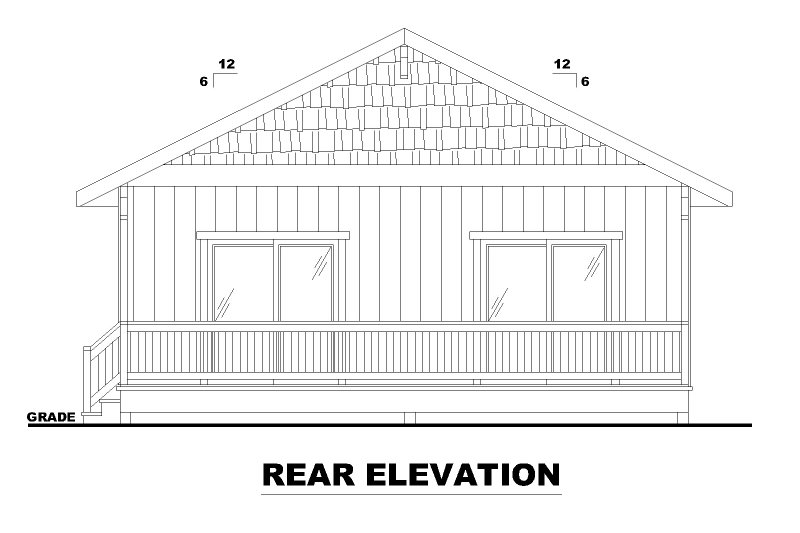 Architectural House Design - Exterior - Rear Elevation for Bungalow House Plan #117-909 - 2 bed, 1 bath