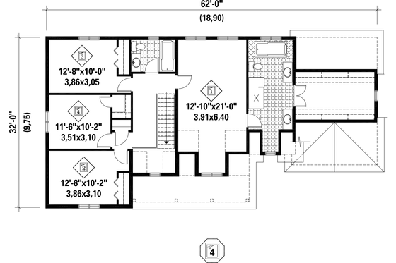 Floor Plan - Upper Floor for Country House Plan #25-4559 - 5 bed, 4 bath