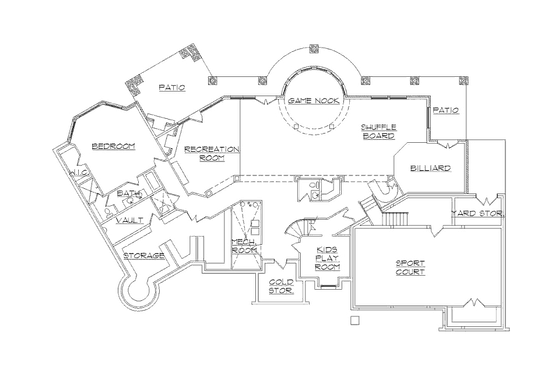 Floor Plan - Lower Floor for European House Plan #5-444 - 5 bed, 6 bath