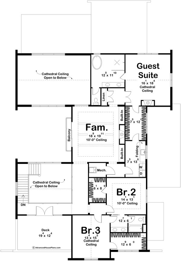 Dream House Plan - Floor Plan - Upper Floor for Beach House Plan #455-754 - 4 bed, 3.5 bath