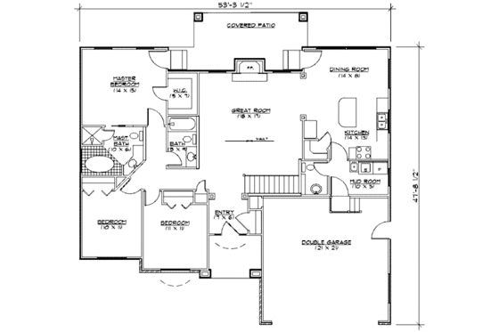 Floor Plan - Main Floor for Traditional House Plan #5-113 - 3 bed, 2.5 bath