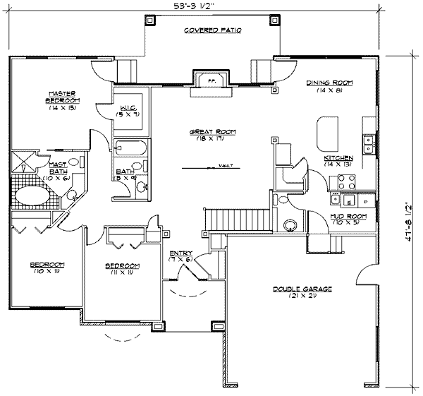Architectural House Design - Traditional Floor Plan - Main Floor Plan #5-113