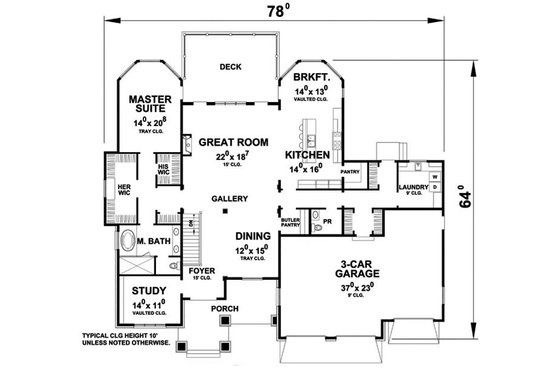 Floor Plan - Main Floor for Ranch House Plan #20-2284 - 3 bed, 3.5 bath