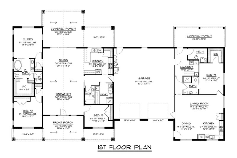 House Blueprint - Floor Plan - Main Floor for Ranch House Plan #1064-406 - 4 bed, 3 bath