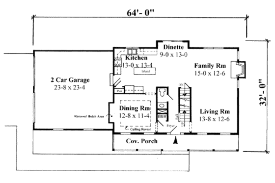Floor Plan - Main Floor for Colonial House Plan #75-181 - 3 bed, 2.5 bath