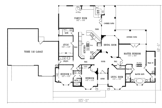 Floor Plan - Main Floor for Adobe / Southwestern House Plan #1-723 - 4 bed, 3 bath