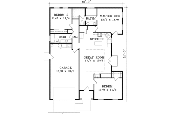 Floor Plan - Main Floor for Adobe / Southwestern House Plan #1-1247 - 3 bed, 2 bath