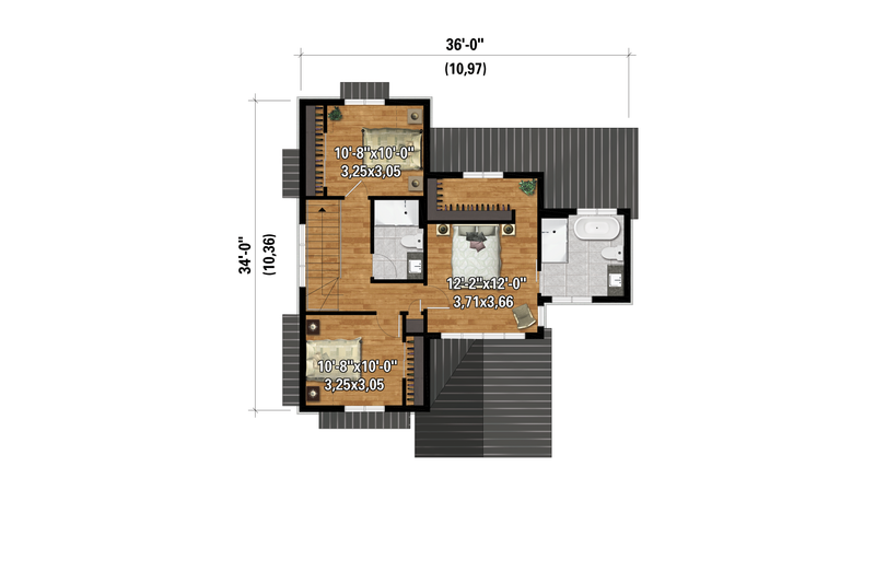 House Blueprint - Floor Plan - Upper Floor for Cabin House Plan #25-4971 - 3 bed, 2 bath
