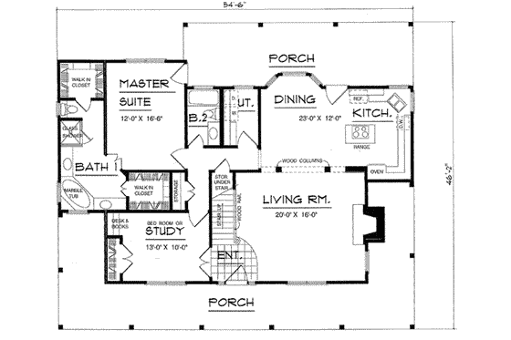 Floor Plan - Main Floor for Country House Plan #40-338 - 3 bed, 3 bath