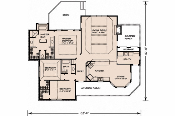 Floor Plan - Main Floor for Country House Plan #140-116 - 3 bed, 2 bath