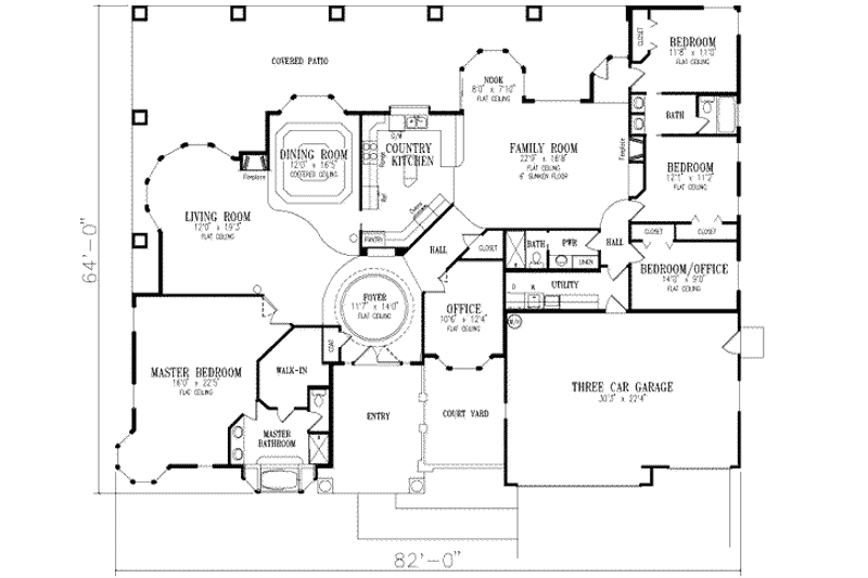 House Design - Floor Plan - Main Floor for Adobe / Southwestern House Plan #1-757 - 5 bed, 3 bath